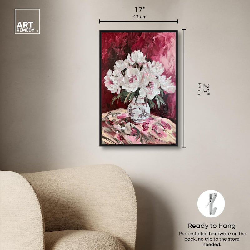 Peonies on Ruby Tide Canvas by Art Remedy