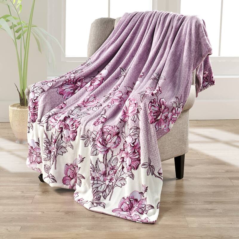 Printed Flannel Tropical Flower French / Puerto Rico Floral Throw - Dahlia