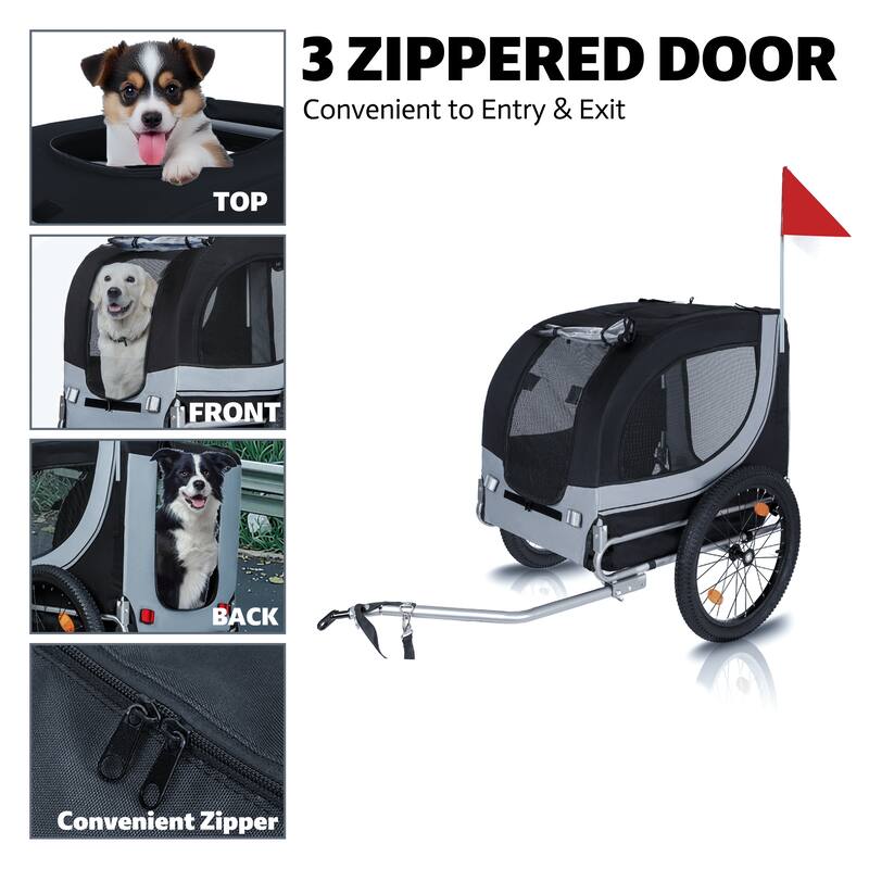 100LB Large Dog Bike Trailer - Folding Pet Carrier with Fat 20" Wheels, Extra Mat, All-Terrain Steel Frame