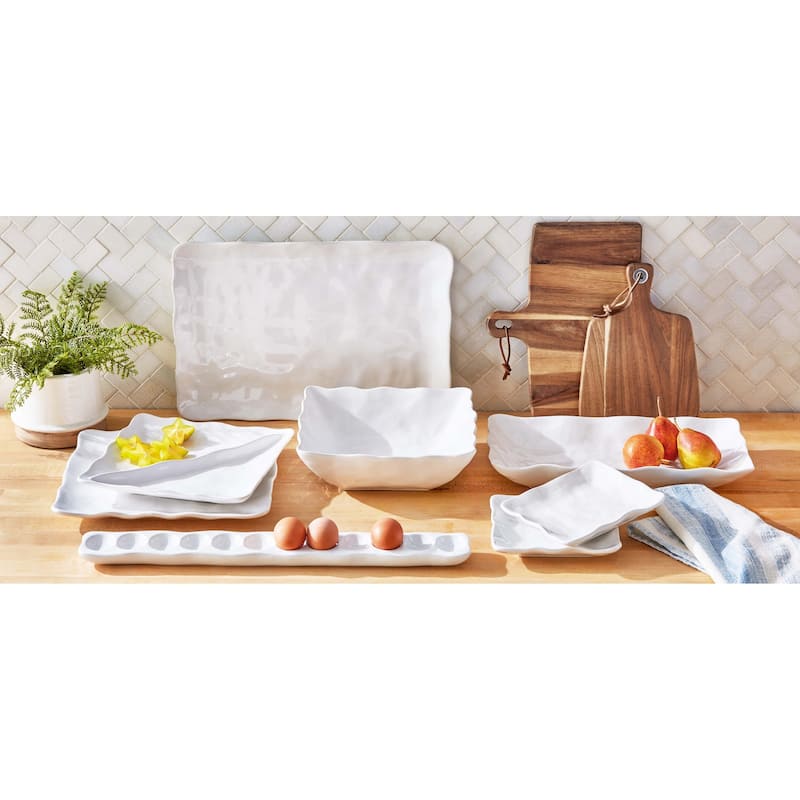 Formoso White Stoneware Square Dinnerware Serving Tray Platter Dishwasher Safe, 12.0 Inch