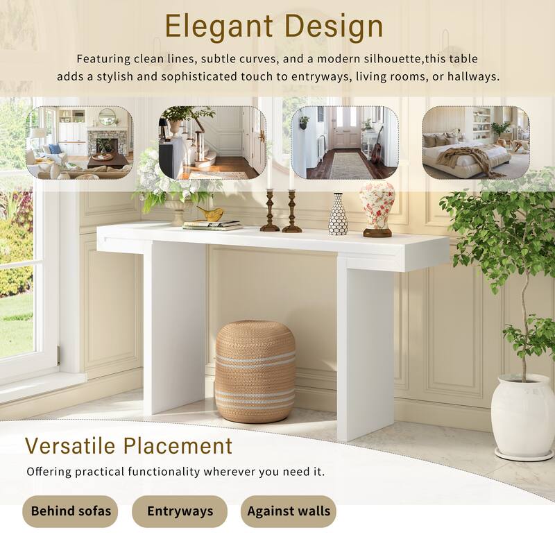 Large 60-Inch Console Table with Geometric Clean Lines Design,Stylish Entryway Table with Painted Finish and Adjustable Feet
