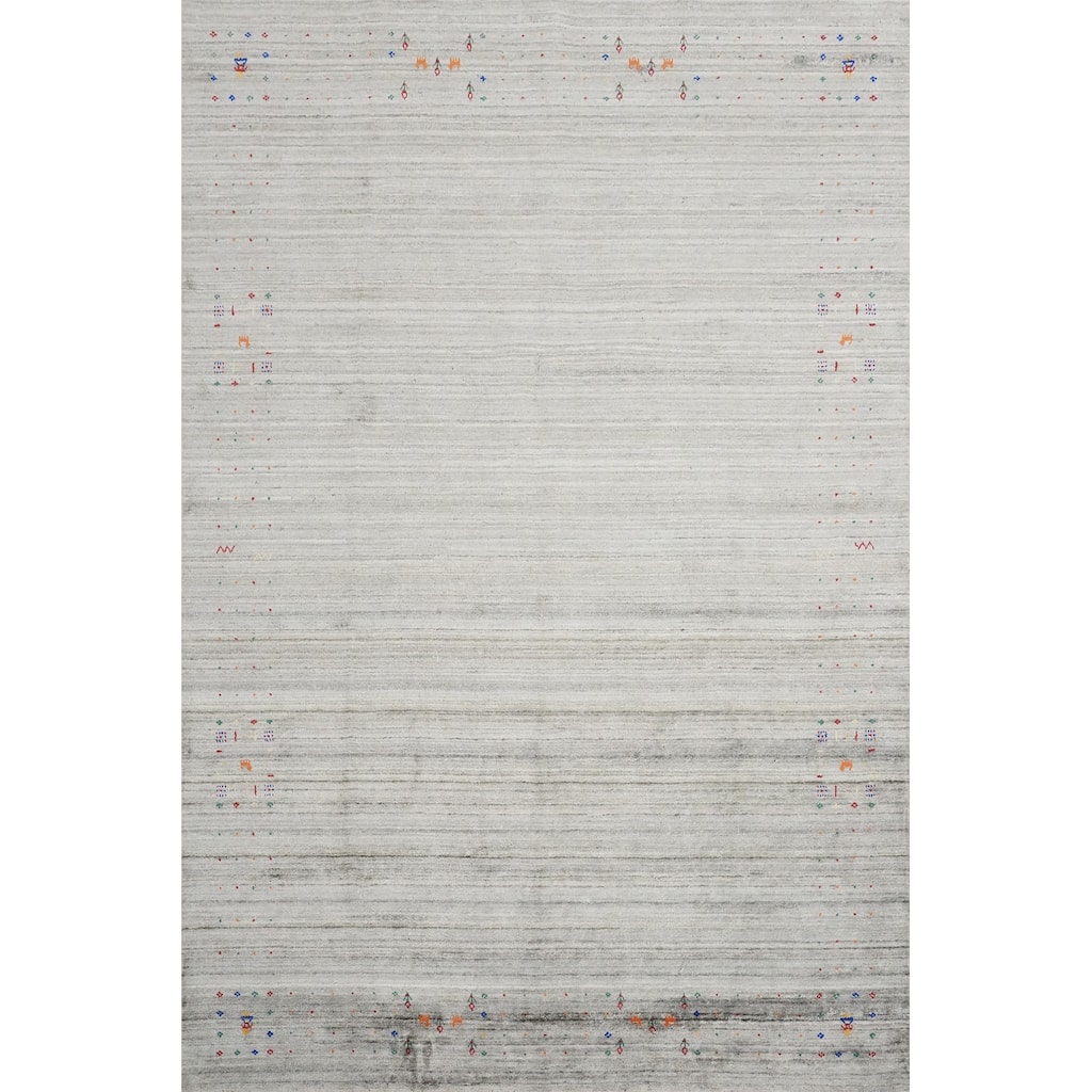 Hand Knotted Oriental Viscose Silk Carpet Tribal Animal Pictorial Greys & Charcoal Gabbeh Area Rug - 11' 9'' X 8' 9''