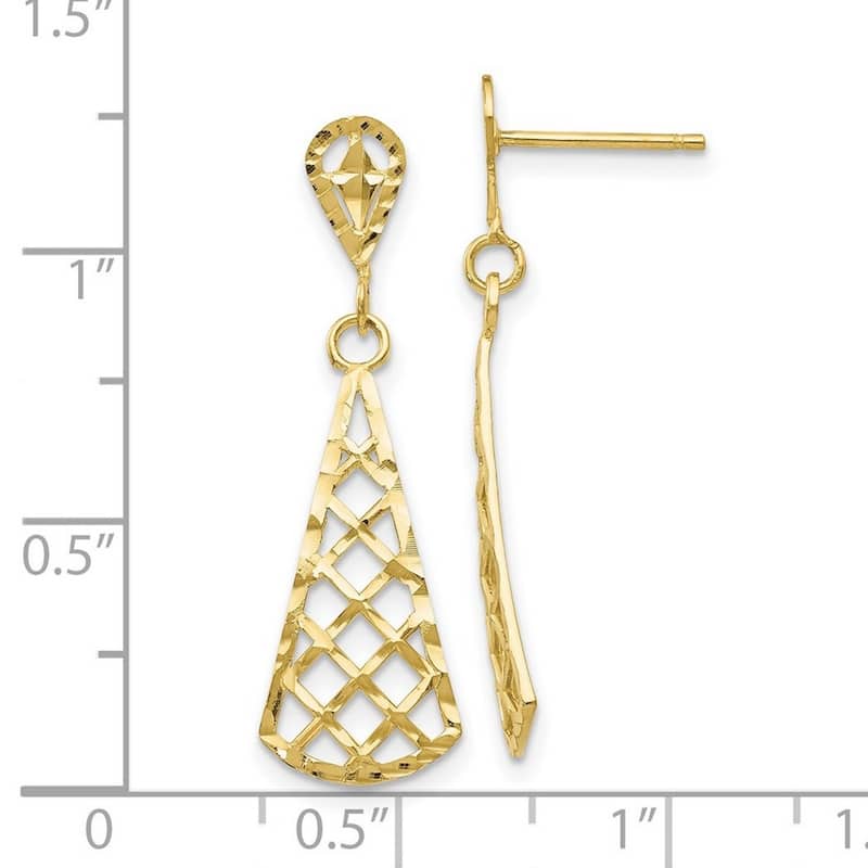 Curata 10k Yellow Gold Sparkle Cut Inverted Fan Guardian Angel Post Earrings - 29x9mm