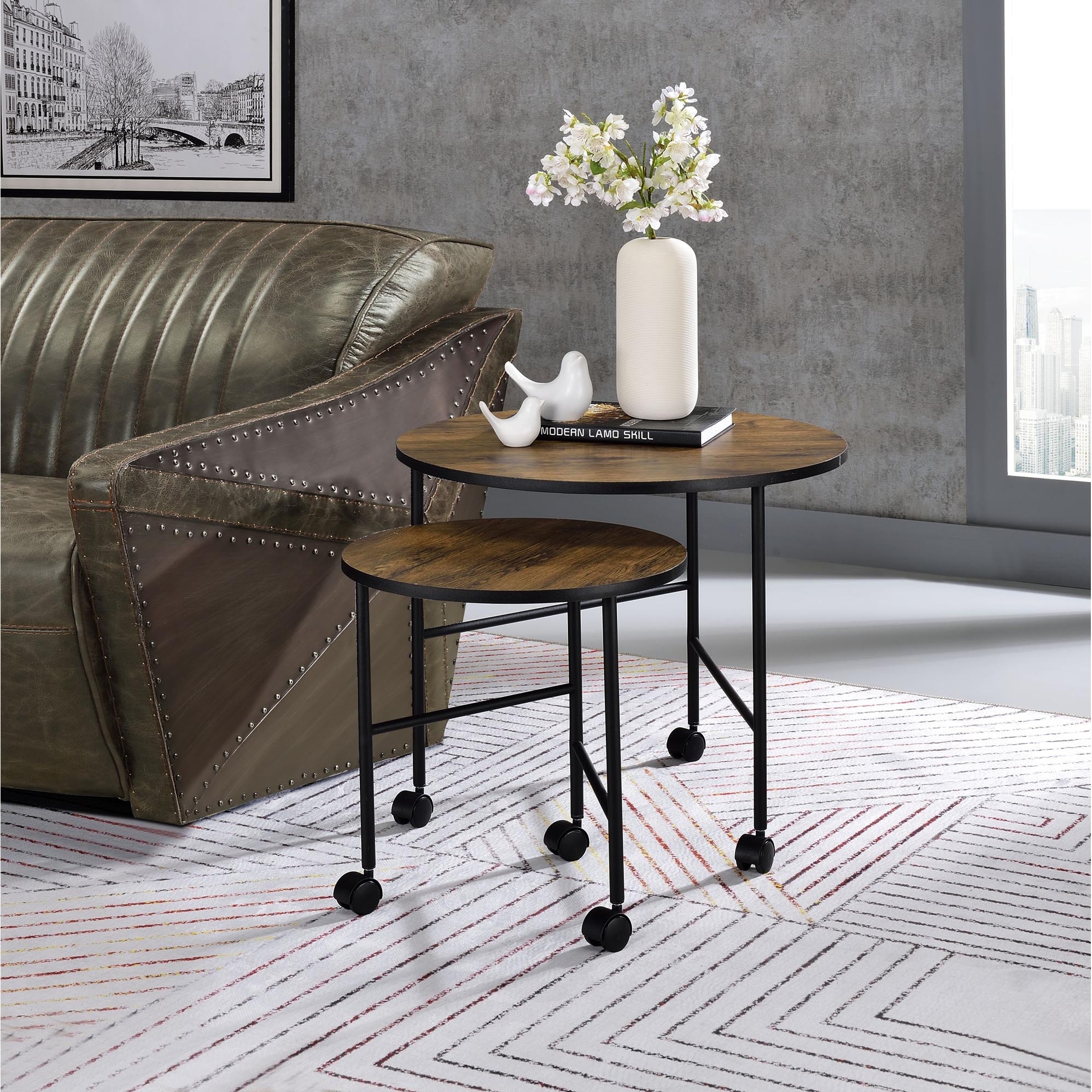 Nesting tables on shop wheels