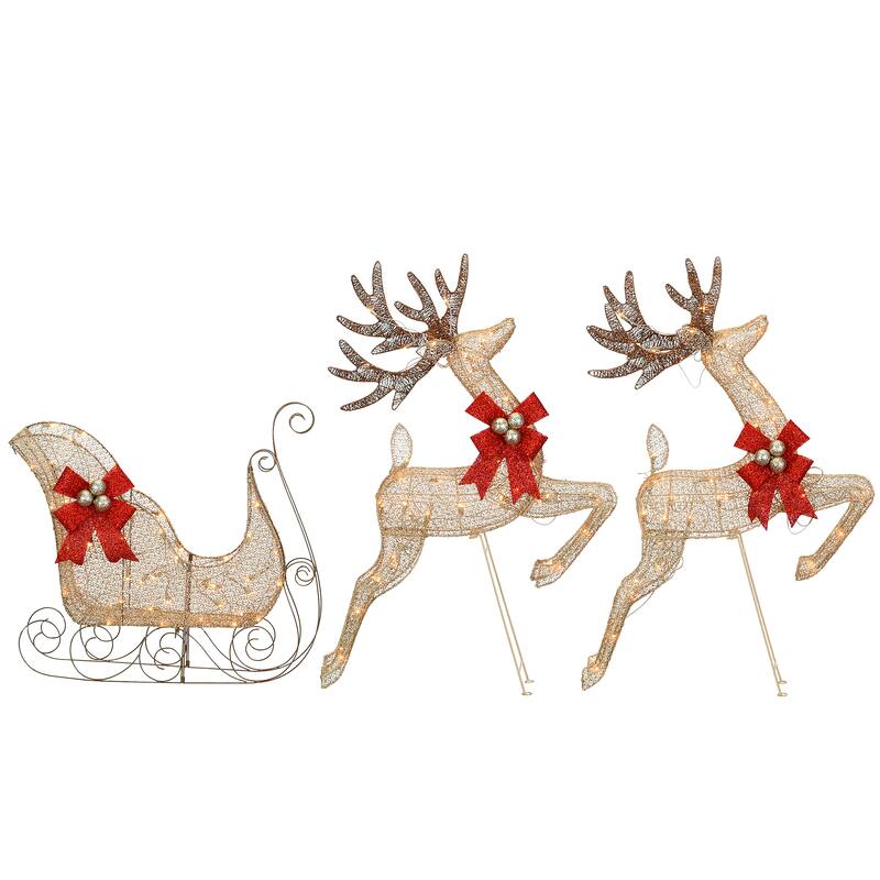 National Tree Company Champagne Reindeer and Sleigh with Clear Lights - 42 in