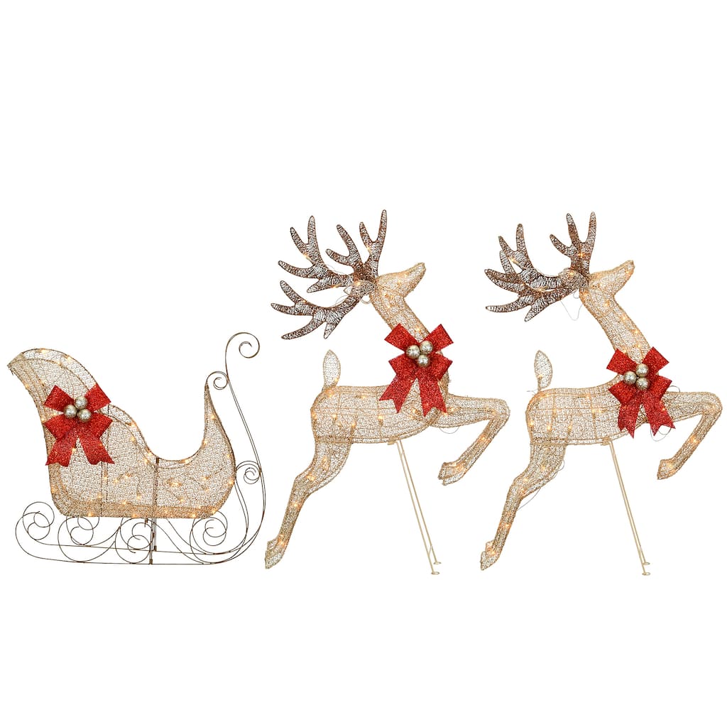 National Tree Company Champagne Reindeer and Sleigh with Clear Lights - 42 in