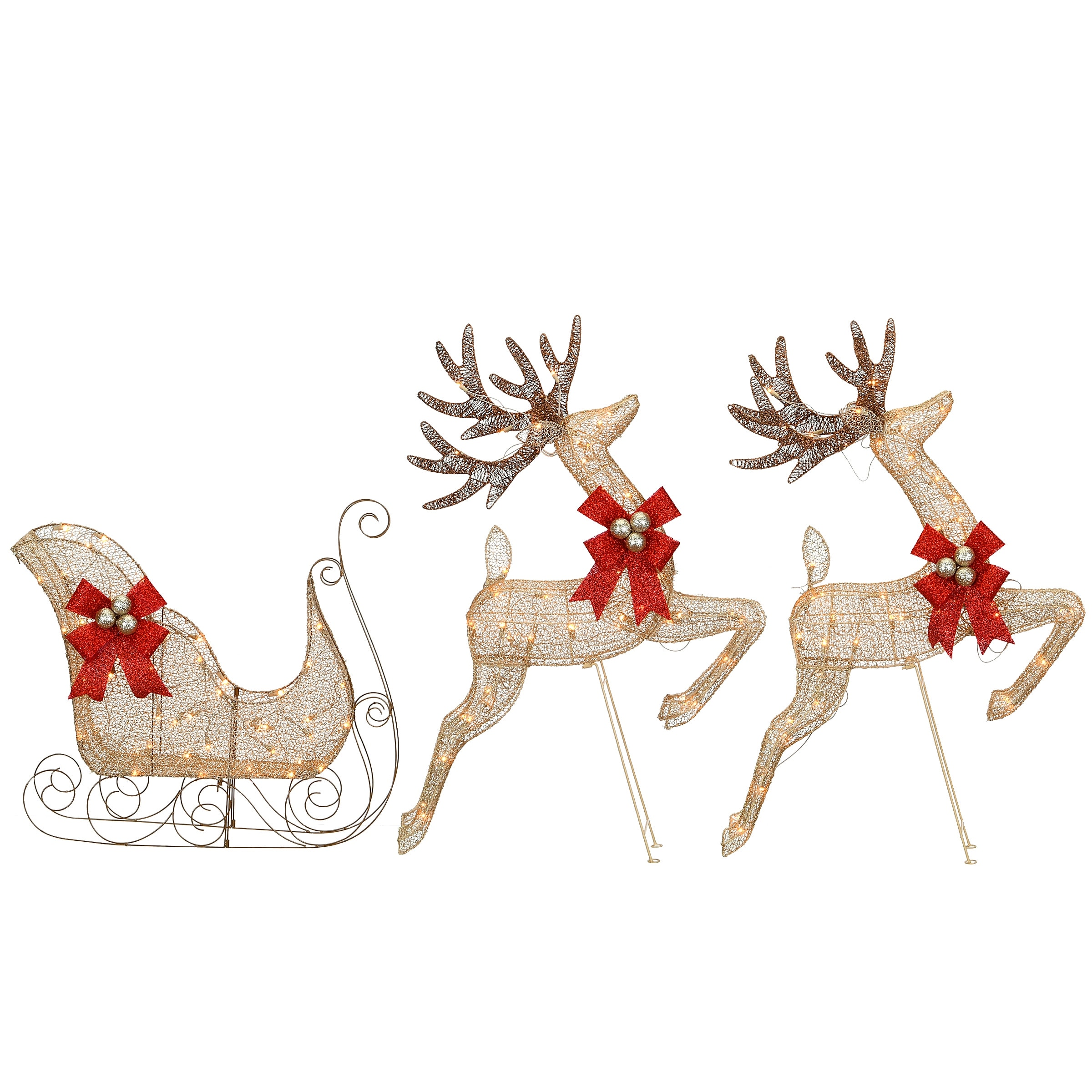 National Tree Company Champagne Reindeer and Sleigh with Clear Lights - 42 in