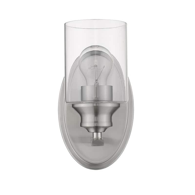 Modern Wall Sconce 1 Light with Clear Glass Shade and Steel Fixture Damp Rated Reversible Mounting - 9.25" H x 5" W x 5.75" D - Silver