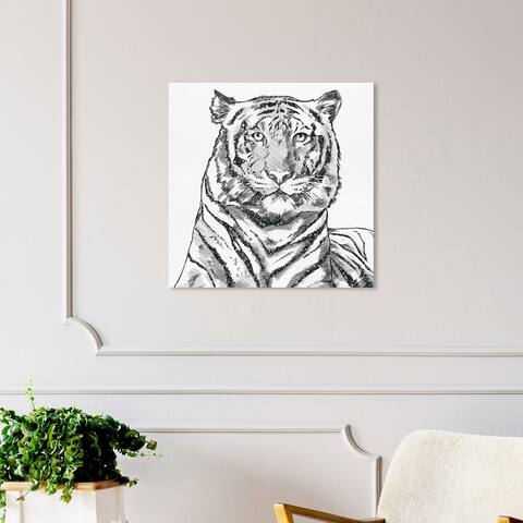 Oliver Gal 'Glitter Stripes Tiger Black' Animals Wall Art Canvas Print Felines - White, Gray