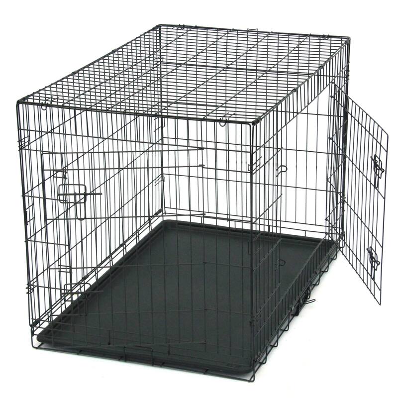 Black Wire Metal Pet Kennel Cat Dog Folding Steel Crate with Rounded Edges and Carrying Handle