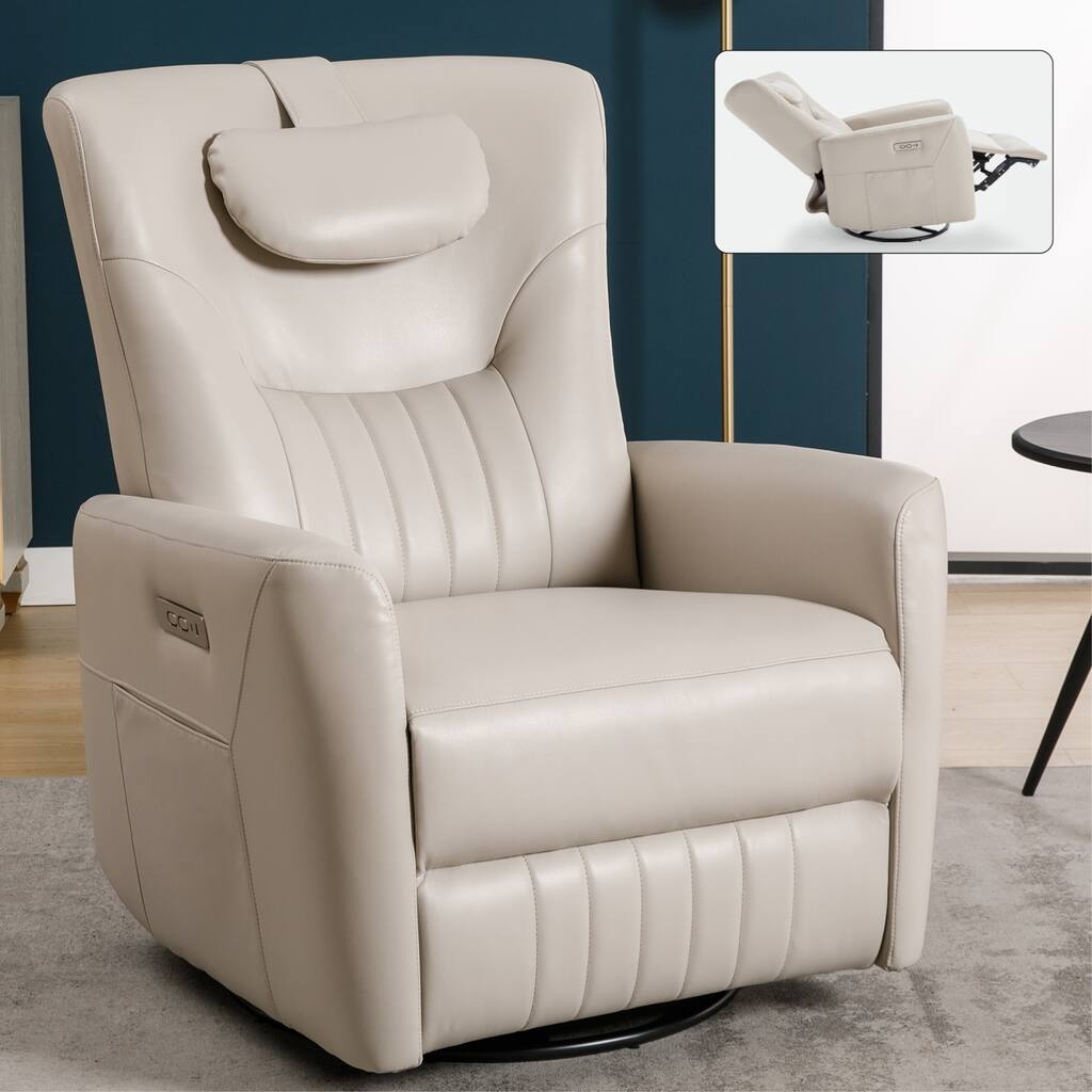 Power Swivel Rocker Recliner Chair, with Lumbar, Neck Support, USB & Type-C Charging Ports