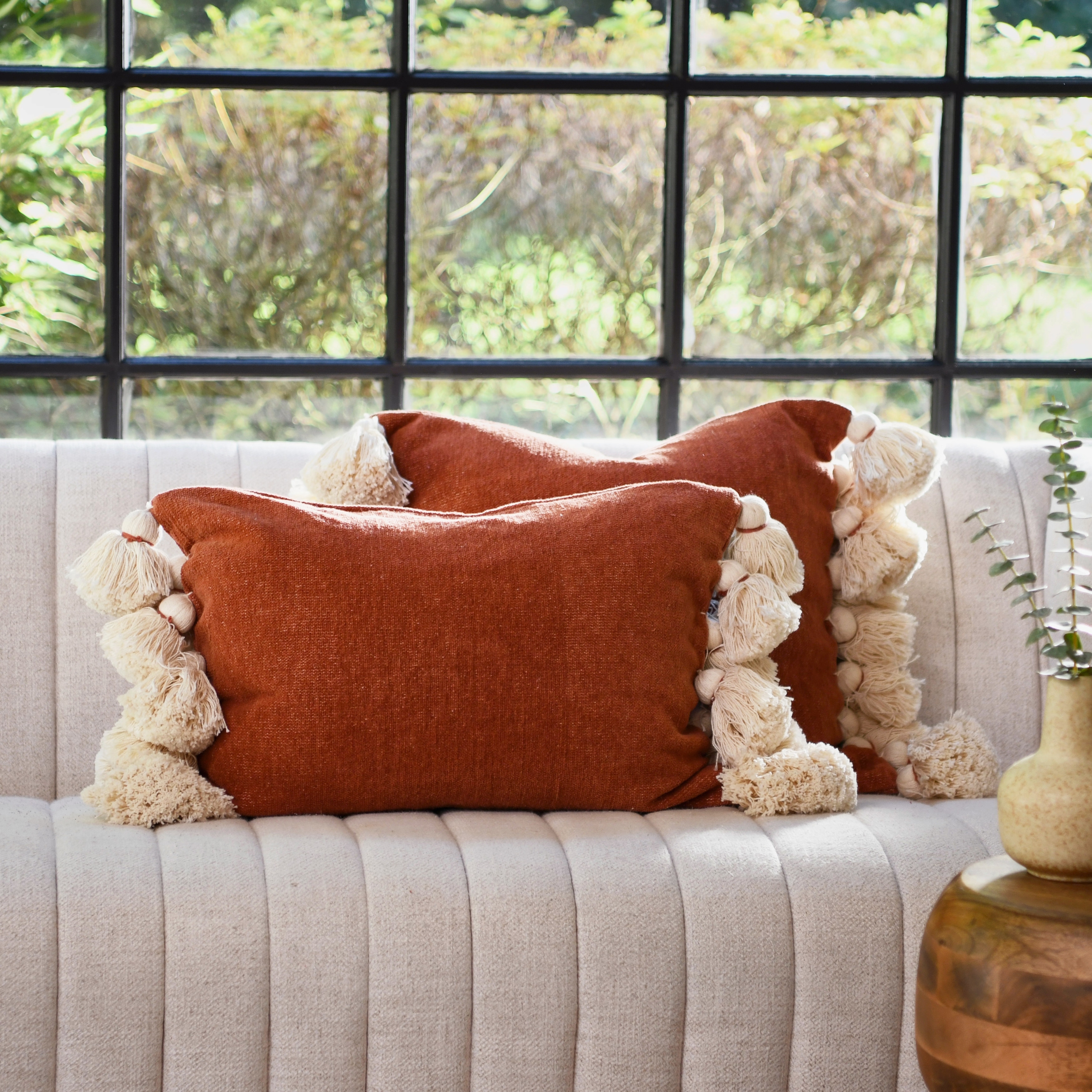 Cotton Chenille Lumbar Pillow with Tassels - Bed Bath & Beyond