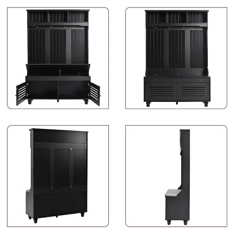 47"W Entryway Hall Tree with Bench & Flip Cabinet & Hanging Hook - 47.2''W x 17.5'' D x 69.1'' H