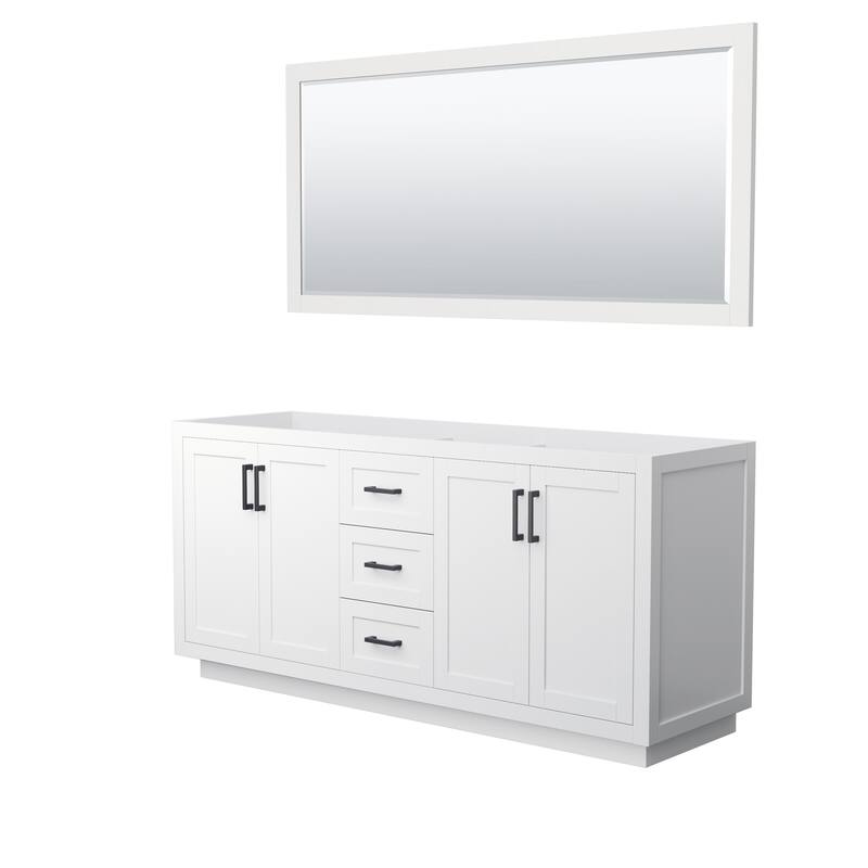 Wyndham Collection Miranda 71" Double Free Standing Vanity Cabinet - - White / Matte Black Hardware
