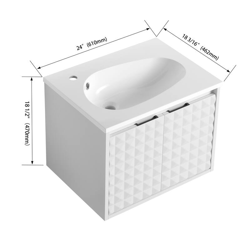 Malwee 24"/30"/36"/48" Floating Bathroom Vanity, Wall Mounted Bathroom Vanity with Resin Top,Soft Close Doors