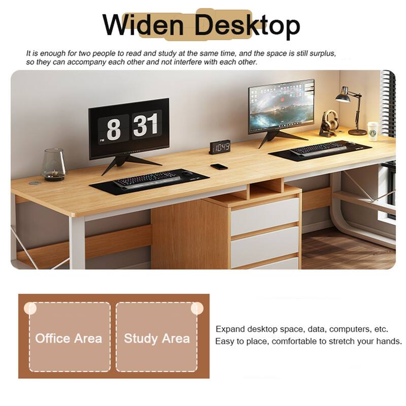 Minimalist Long Two-Person Computer Desk with Storage Drawers