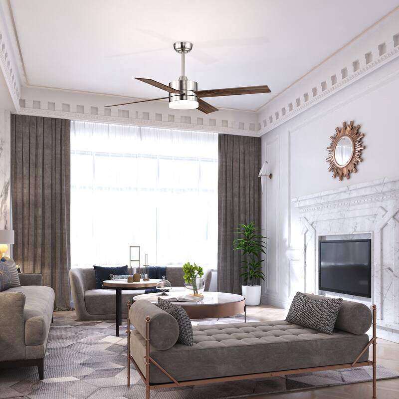 Brushed Nickel 52 in. 6-Speed Integrated LED Indoor 4-Blade Ceiling Fan with Light Kit and Remote Control