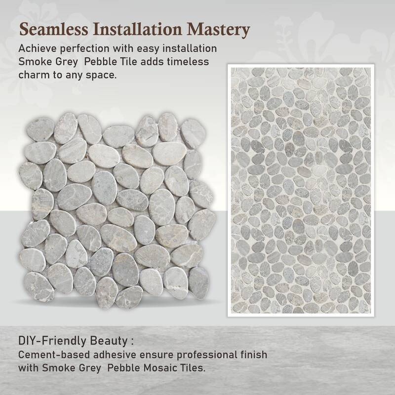 Smoke Grey Sliced Pebble Mosaic, Backsplash Kitchen Walls, Shower and Bathroom Floors 12" X 12" (5 Sqft per case)