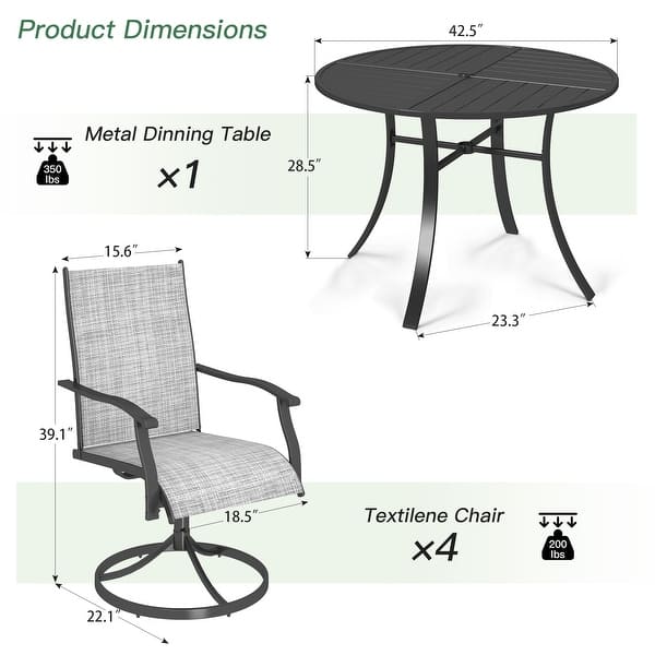 dimension image slide 11 of 33, Patio Dining Set, Outdoor Dining Table and Chairs Set with Textilene Chairs, Adjustable Umbrella Hole for Garden, Backyard