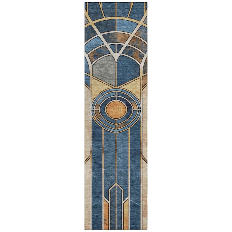 Machine Washable Indoor/Outdoor Modern Mosaic Chantille Rug