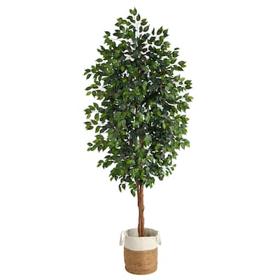 8' Ficus Artificial Tree with Handmade Natural Jute and Cotton Planter