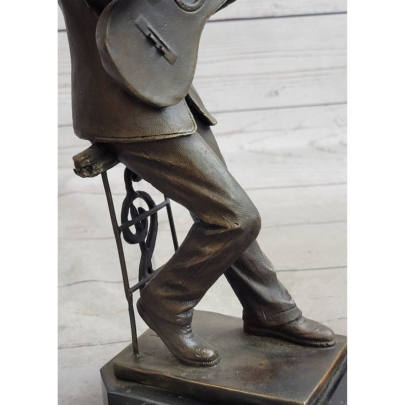 African American Black Folk Musician Playing Guitar Bronze Sculpture Statue Figure Art