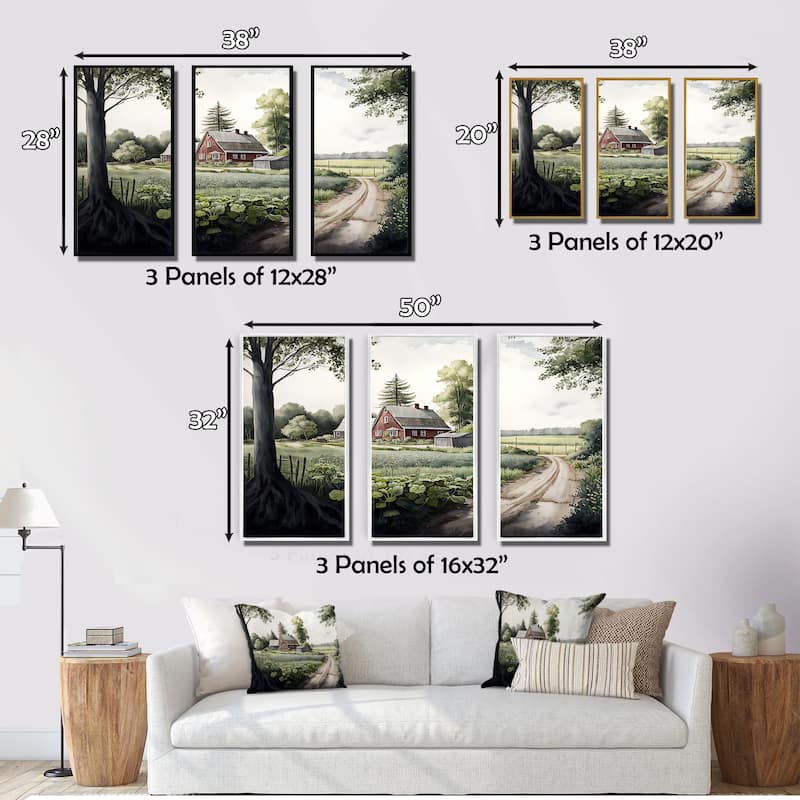Designart "Welcome To The Farm II" Farmhouse / Country Framed Canvas Art Print - 3 Panels