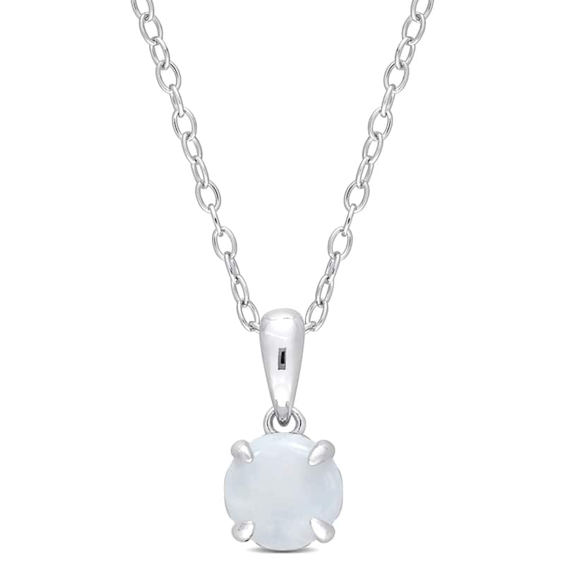 Miadora Birthstone Gemstone Heart Design Solitaire Necklace Sterling Silver - Opal | October