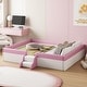 preview thumbnail 13 of 48, Upholstered Floor Bed Fence Bed Slat Platform Bed with Fence and Second Level Ladder, Anti-collision Frame for Kids Toddler Pink/ White - Queen