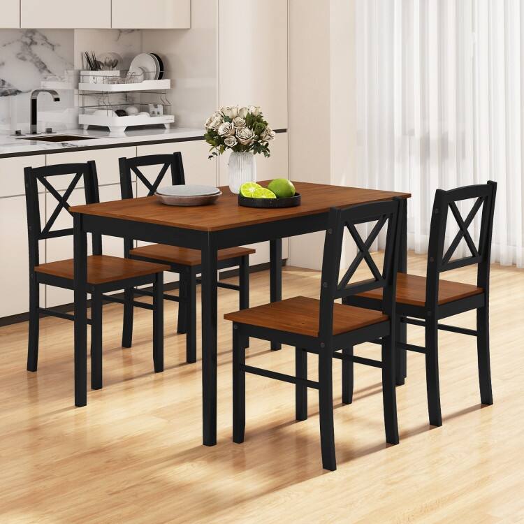Coffee-Black Rubber Wood MDF 5-Piece Dining Set with Ergonomic Chairs - 45" x 28" x 30"