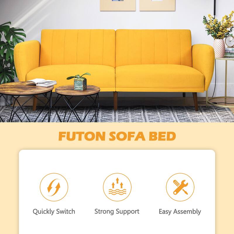Costway Convertible Futon Sofa Bed Adjustable Couch Sleeper w/ Wood - 82.5'' x 34'' x 32'' (L x W x H)
