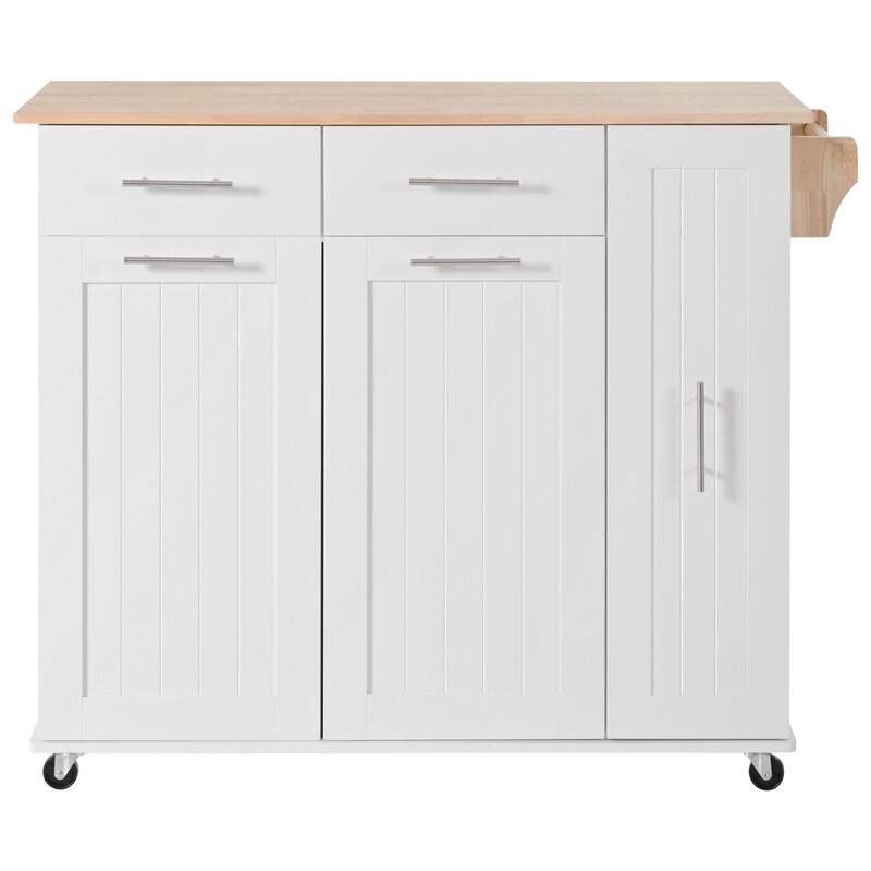 Kitchen Island with Drop Leaf and 3 Tier Pull Out Cabinet Organizer, Rolling Kitchen Cart on Wheels w/ 2 Drawers & Storage Rack