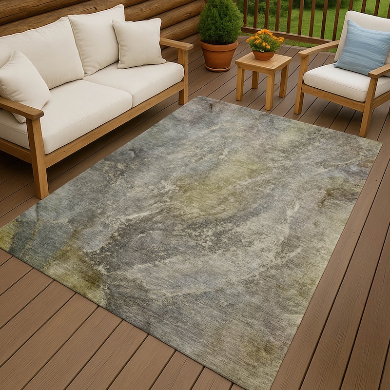 Machine Washable Indoor/ Outdoor Abstract Watercolor Chantille Rug