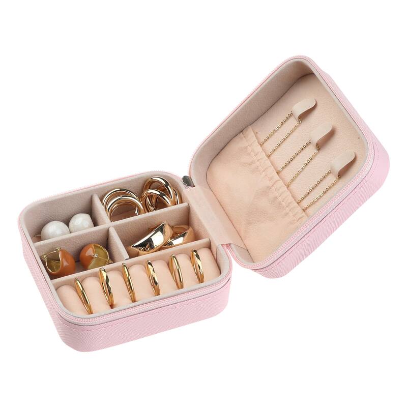 Travel Jewelry Box for Women Girls Birthday Gift, Mini PU Leather Jewelry Organizer Case Storage - Pink