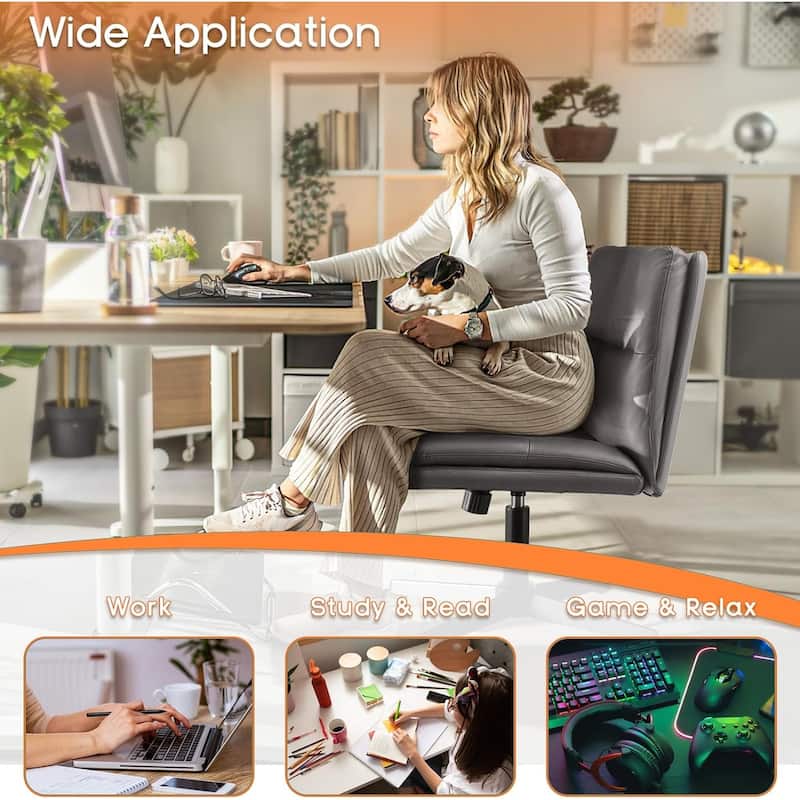 BOSSIN Criss Cross Chair Armless Office Desk Chair No Wheels,PU Leather Padded Modern Swivel Vanity Chair office chair
