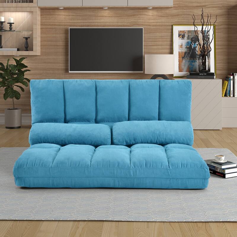 Double Chaise Lounge Sofa Floor Couch and Adjustable Backrest Sofa with Two Pillows