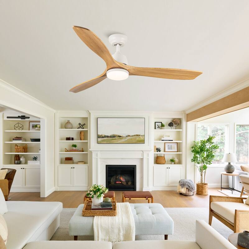 52 in. Intergrated LED Ceiling Fan Lighting with Remote Control - Beige+yellow