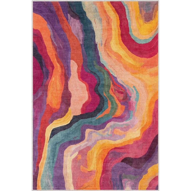 Well Woven Apollo Abstract Libre Waves Stripes Multi Low Pile Area Rug