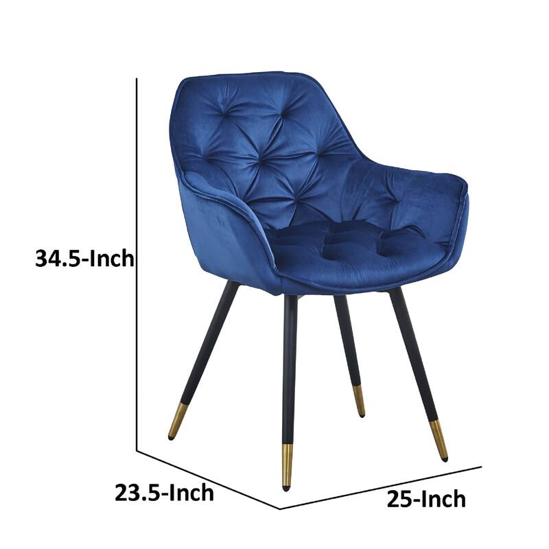 Black/Blue Velvet Upholstered Metal Frame Dining Chair, Set of 2, Sturdy Dining Chair for Dining Rooms - 22.75