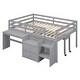 preview thumbnail 4 of 7, Gray Wooden Loft Bed with Movable Desk and Small desk, 2 Drawers, Full-Length Guardrail