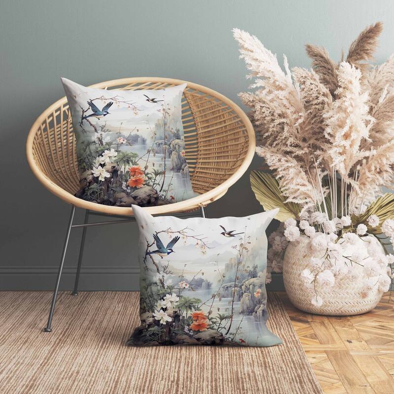 Mystical Wing Peak Faux Suede Reversible Throw Pillow Gray and Blue