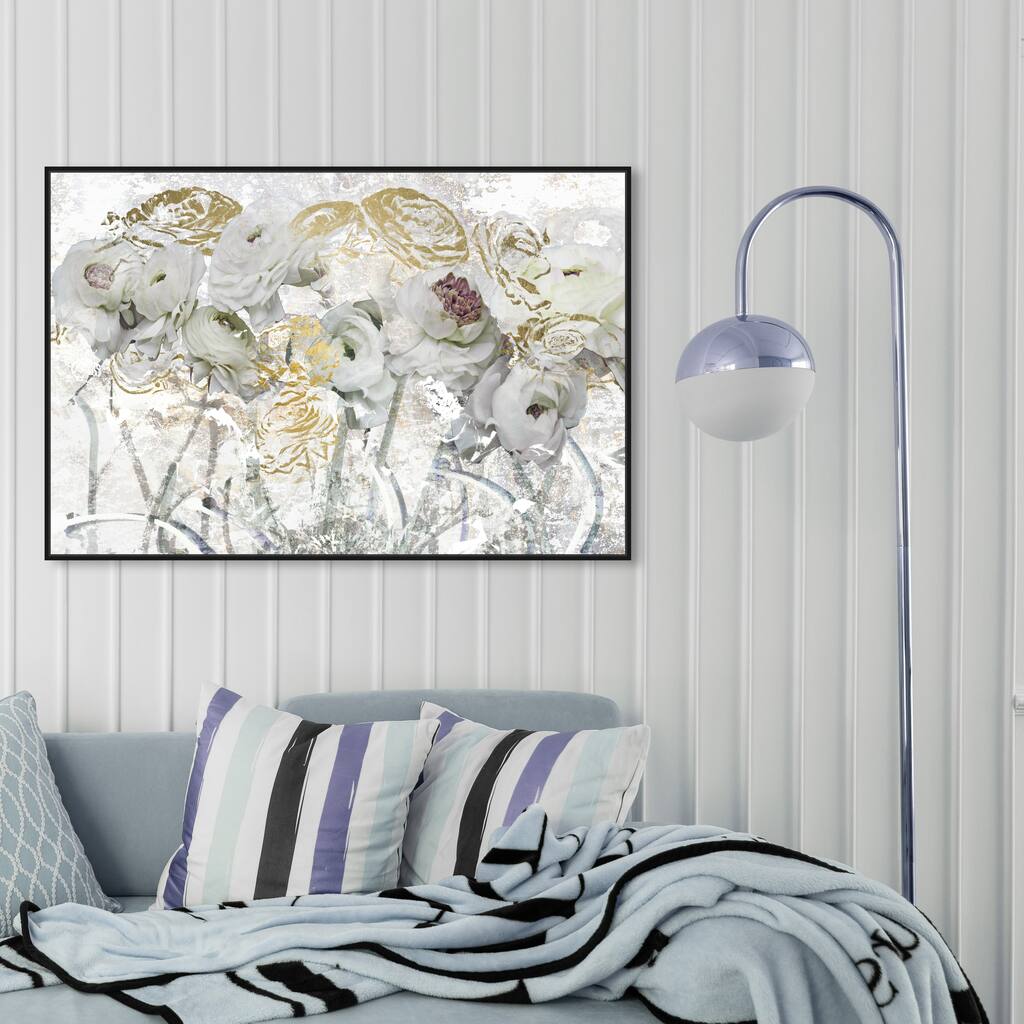 Oliver Gal 'Guest Brought Florals' Floral and Botanical Wall Art Framed Canvas Print Florals - White, Gold