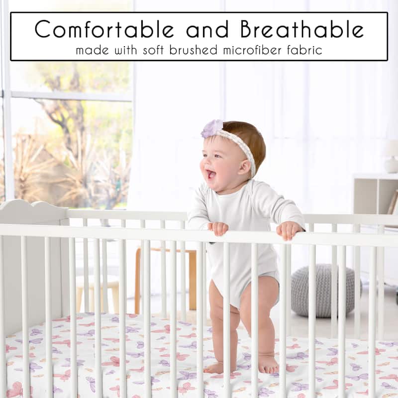 Sweet Jojo Designs Pink/Purple Shabby Chic Butterfly Girl Fitted Mini Portable Crib Sheet Colorful Butterflies Pastel Watercolor