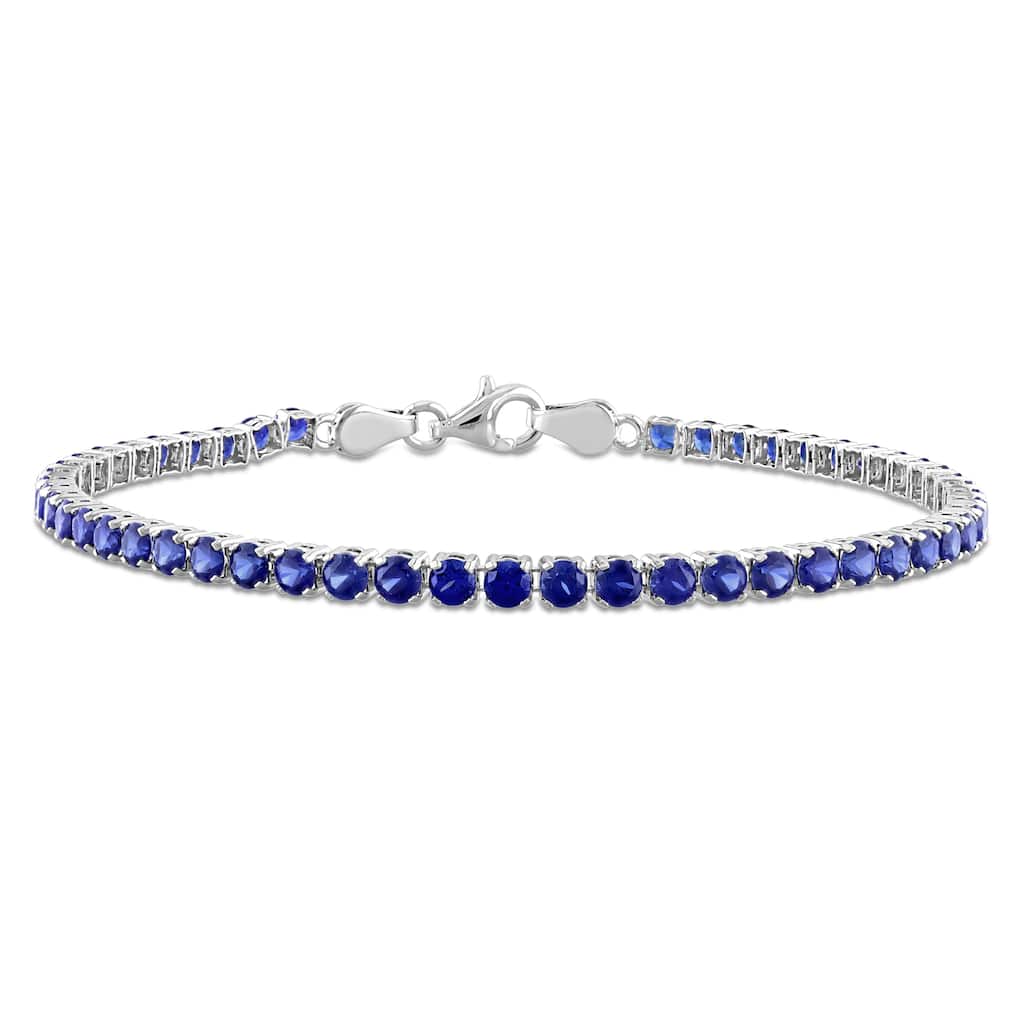 Miadora 6 1/8ct TGW Created Blue Sapphire Tennis Bracelet Sterling Silver