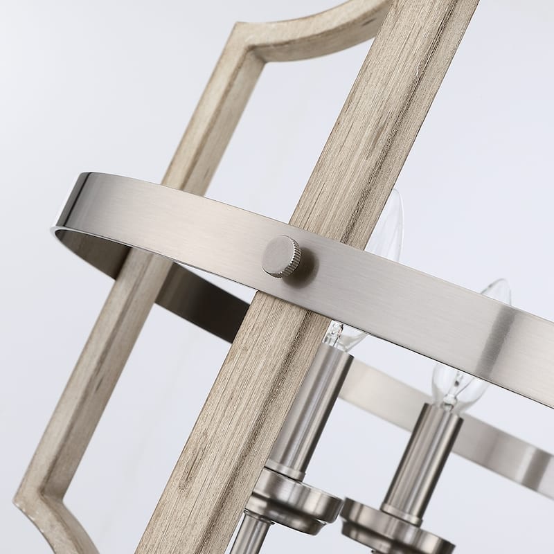 Richwood 5-Light Brushed Nickel/White-Washed Wood Tone Modern Farmhouse Chandelier - 65.5'' H Max