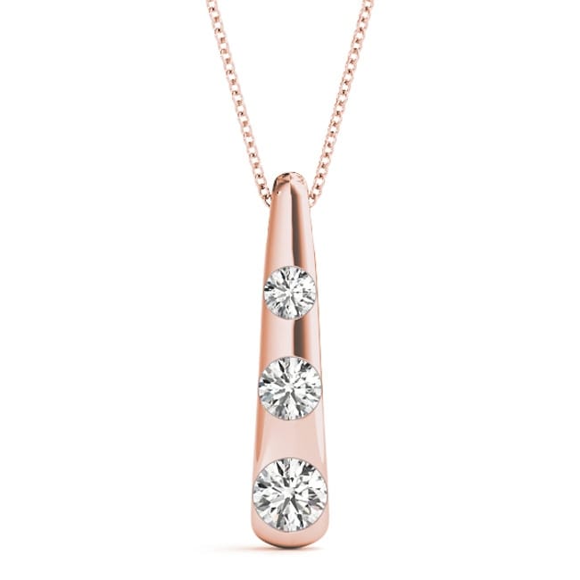 14KT Gold 0.35 CT Round Cut Classic 3-Stone Diamond Pendant Necklace Amcor  Design