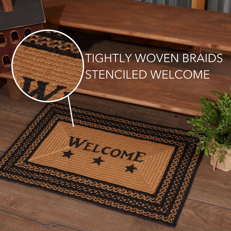 Farmhouse Jute Rug Rect Stencil Stars Welcome w/ Pad 20x30 - 20" x 30"