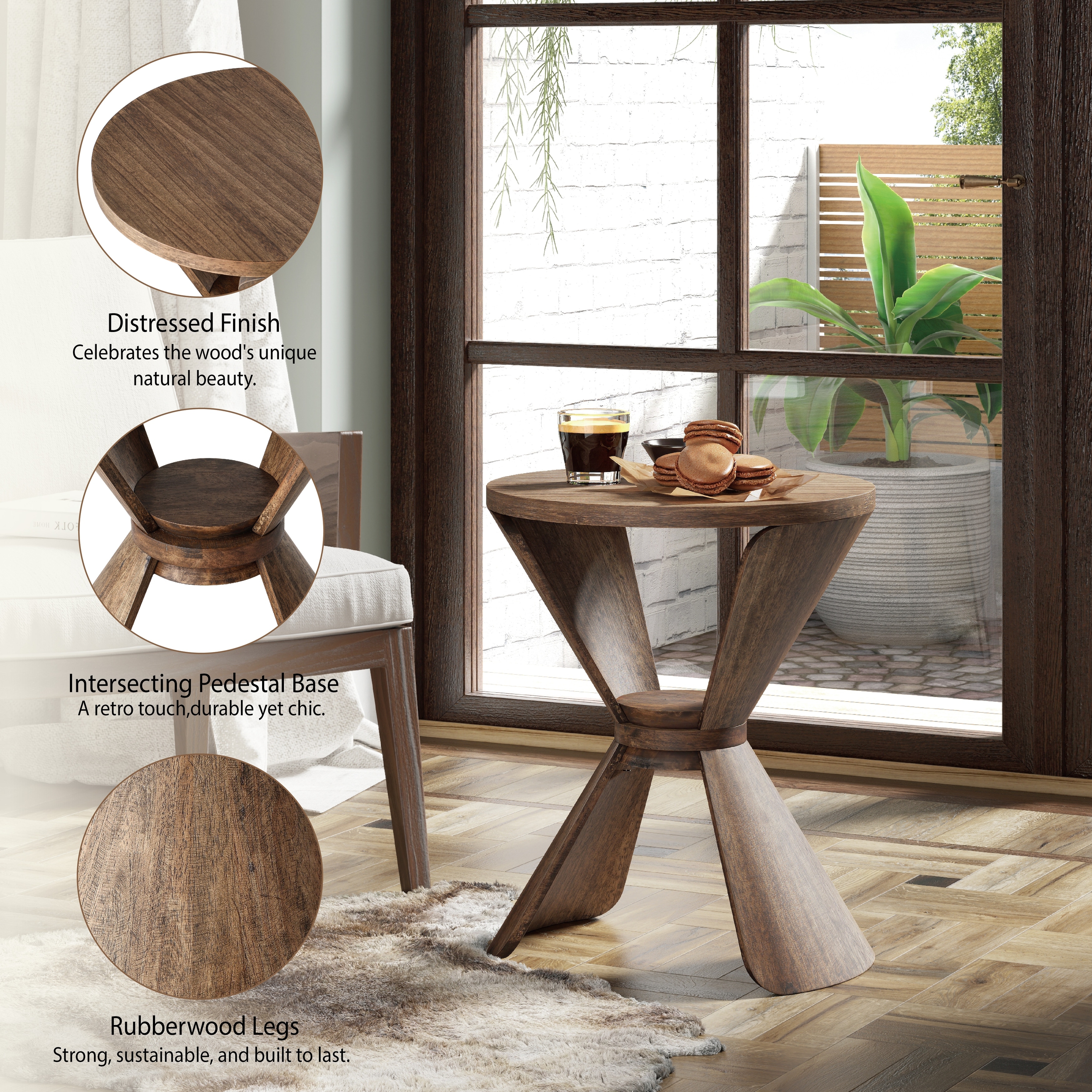  wood sidetable ❗️ COZAYH Mid-Century Modern Rubberwood End Table, Round - Bed Bath