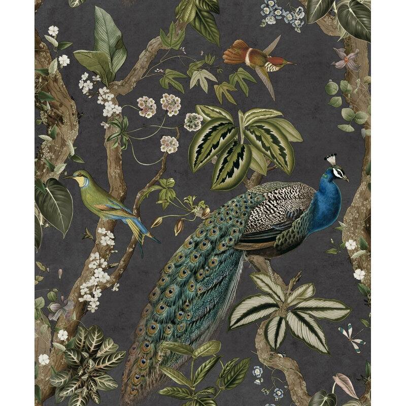 Cassia Peacock Non-Pasted Wallpaper - Covers 56 Square Feet - Charcoal