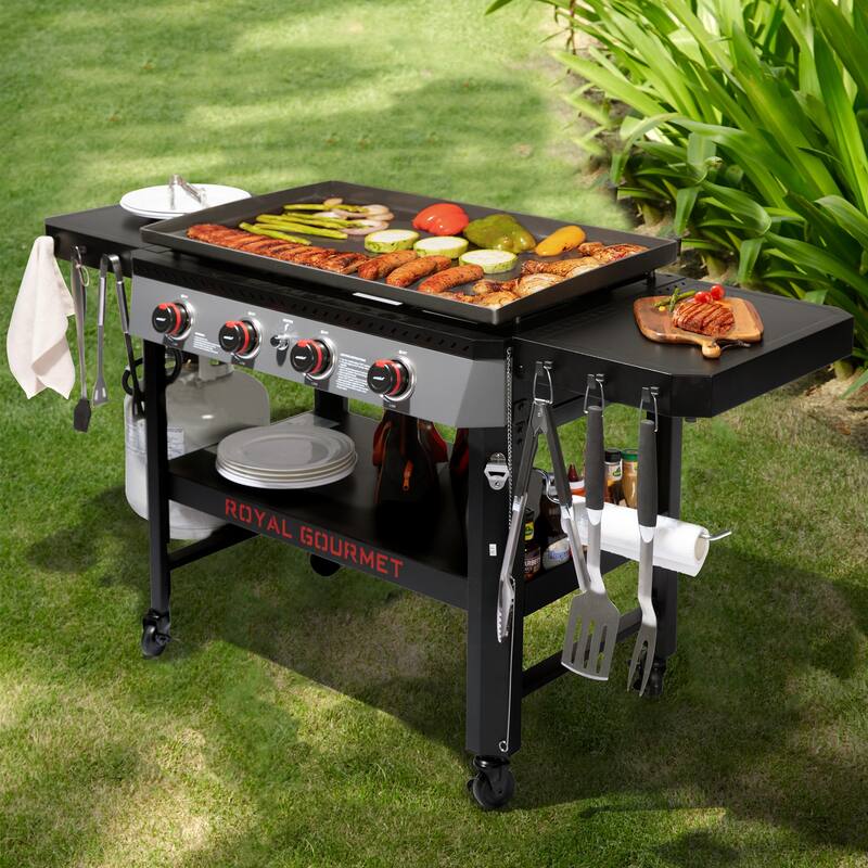 Royal Gourmet 34-Inch 4-Burner Gas Griddle with Side Shelves